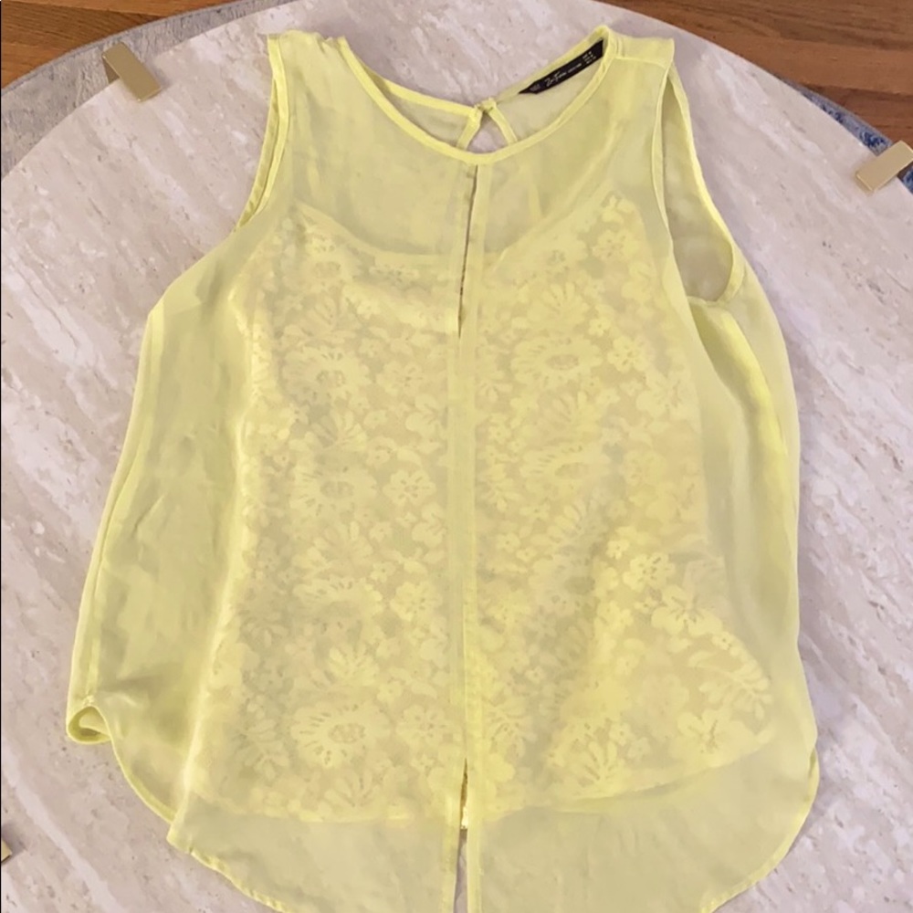 Zara Yellow Lace Tank with Sheer Overlay
